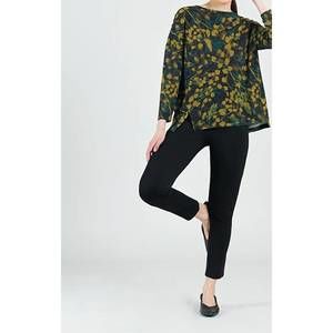 NEW CLARA SUNWOO olive leaf ultra soft classic vented hem sweater in grey print